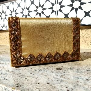 Vintage Gold Beaded Clutch Purse